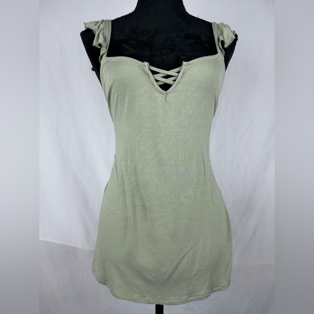 Torrid Super Soft Knits Green Flutter Sleeve Tank
